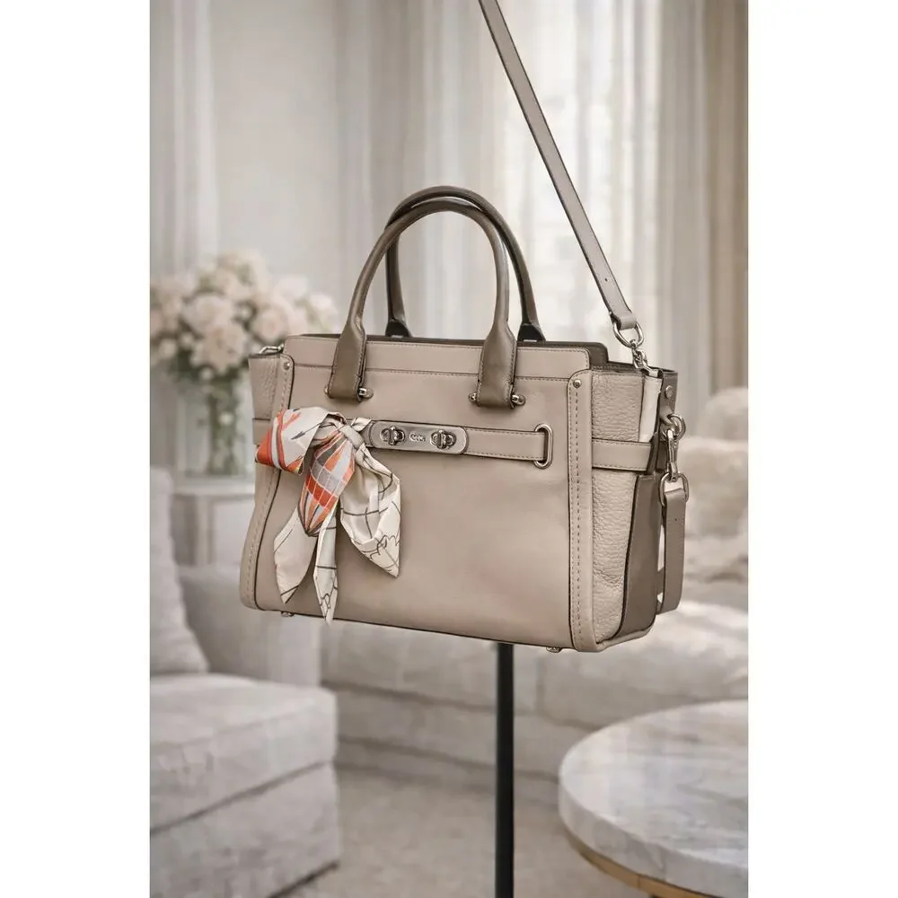 Coach Leather Satchel Shoulder Bag Beige Turnlock – Size Medium - Picture 8 of 10